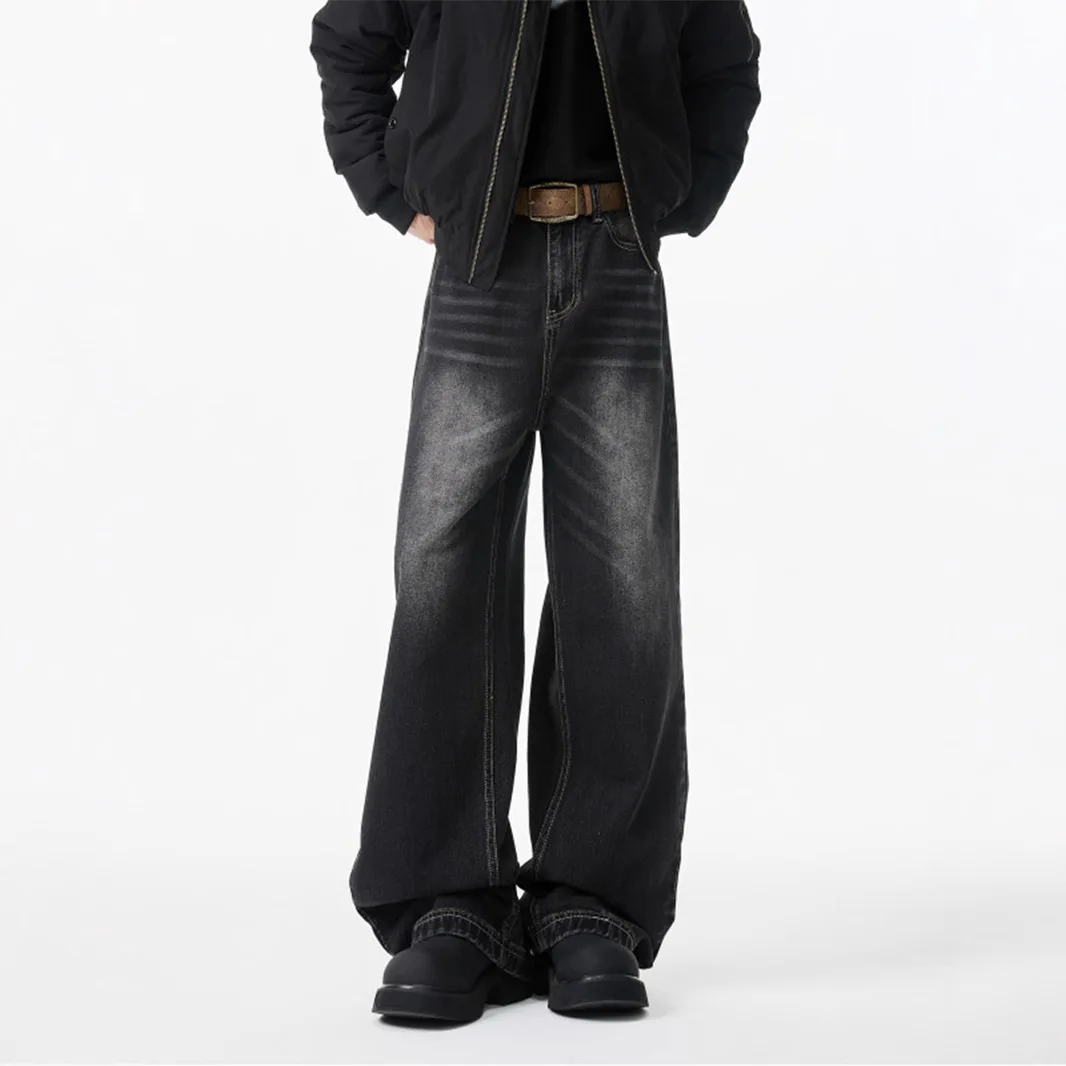 

American Style Wide Leg Jeans For Men Straight Loose Long Denim Trousers