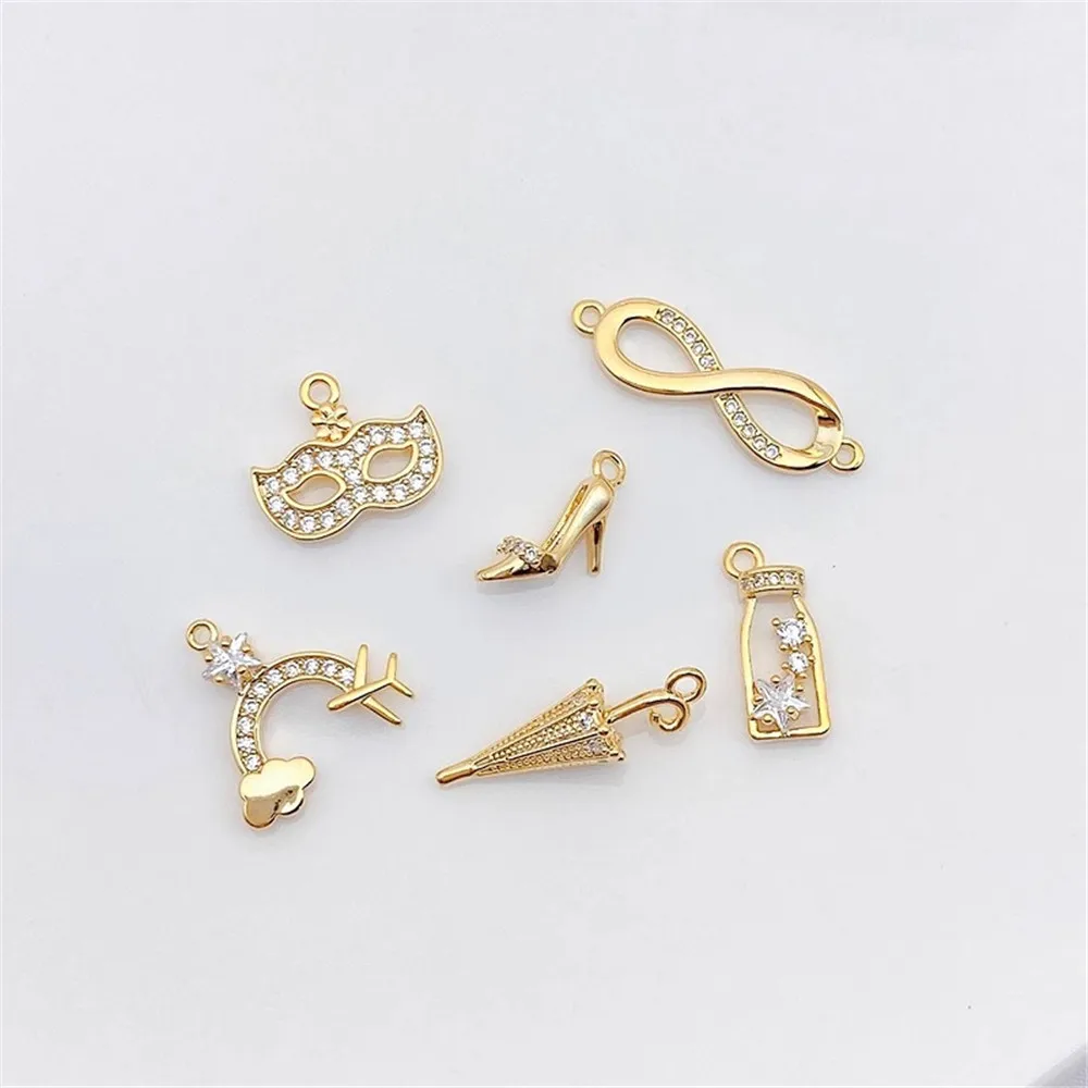 

14K Gold-plated Micro-inlaid Zircon Umbrella High-heeled Shoes Pendant Diy Handmade Bracelet Jewelry Material Accessories L417