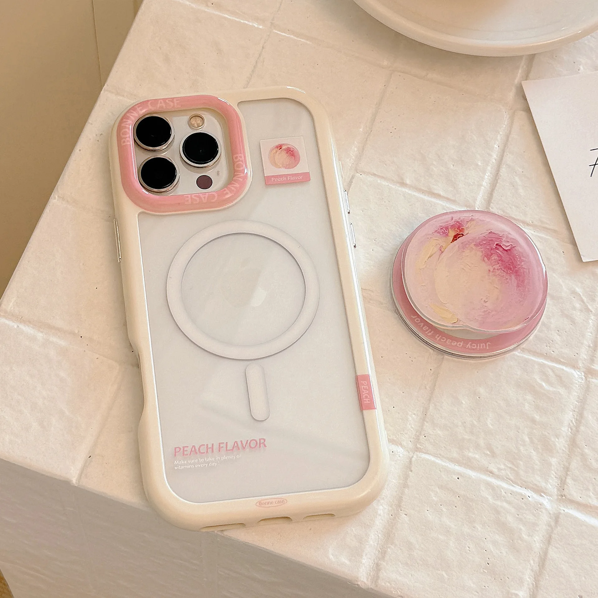Koreanische Pfirsich-Halterung, magnetische Handyhülle für iPhone 17, Air 16, 15, 14, 13, 12, 11 Pro Max, transparentes Acryl, stoßfeste Hartschale