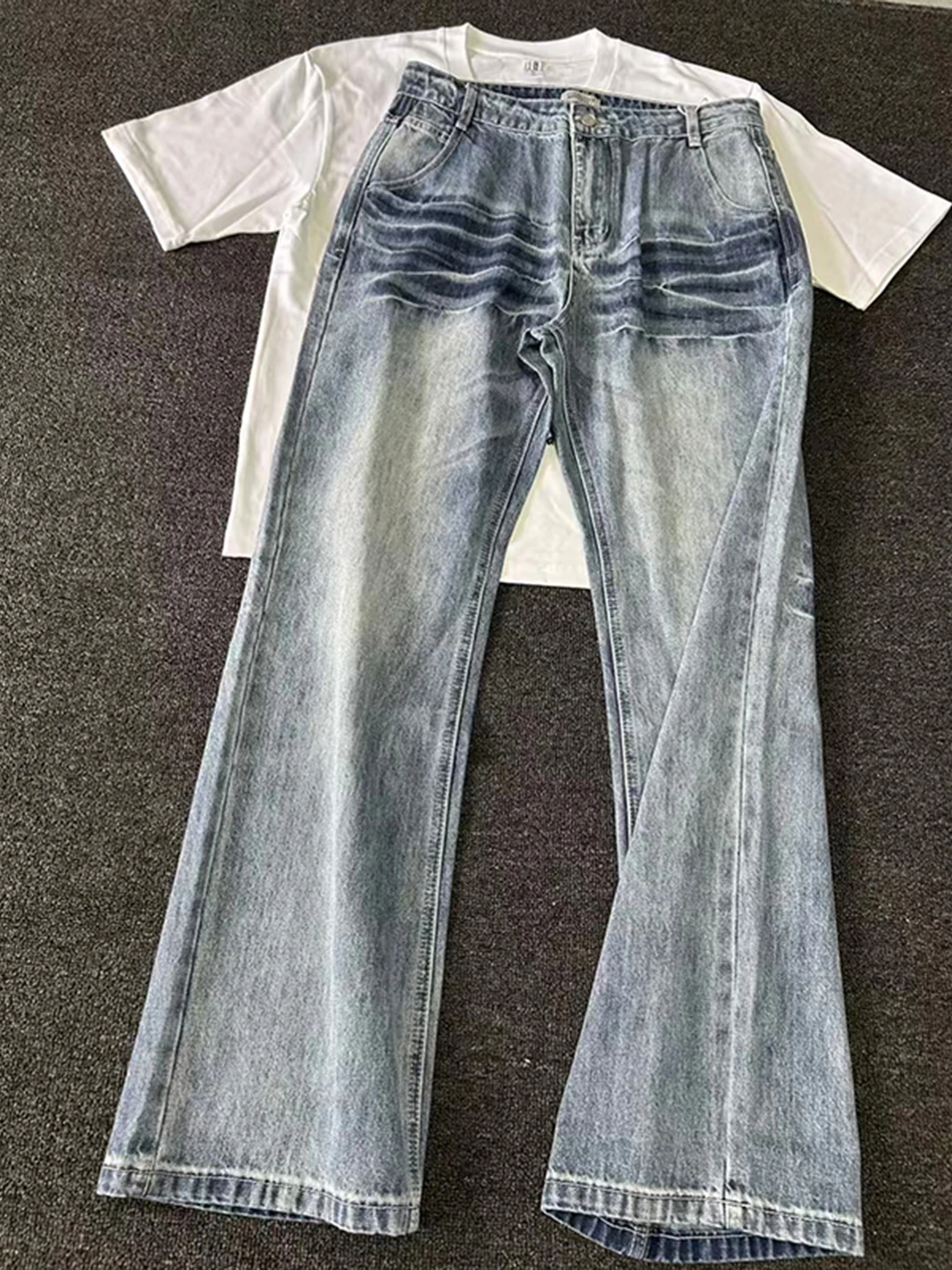

Blue Cra Pattern Men's Summer Thin American High Street Straight Leg Jeans CleanFit Waed Micro Flared Pants Youth Faion