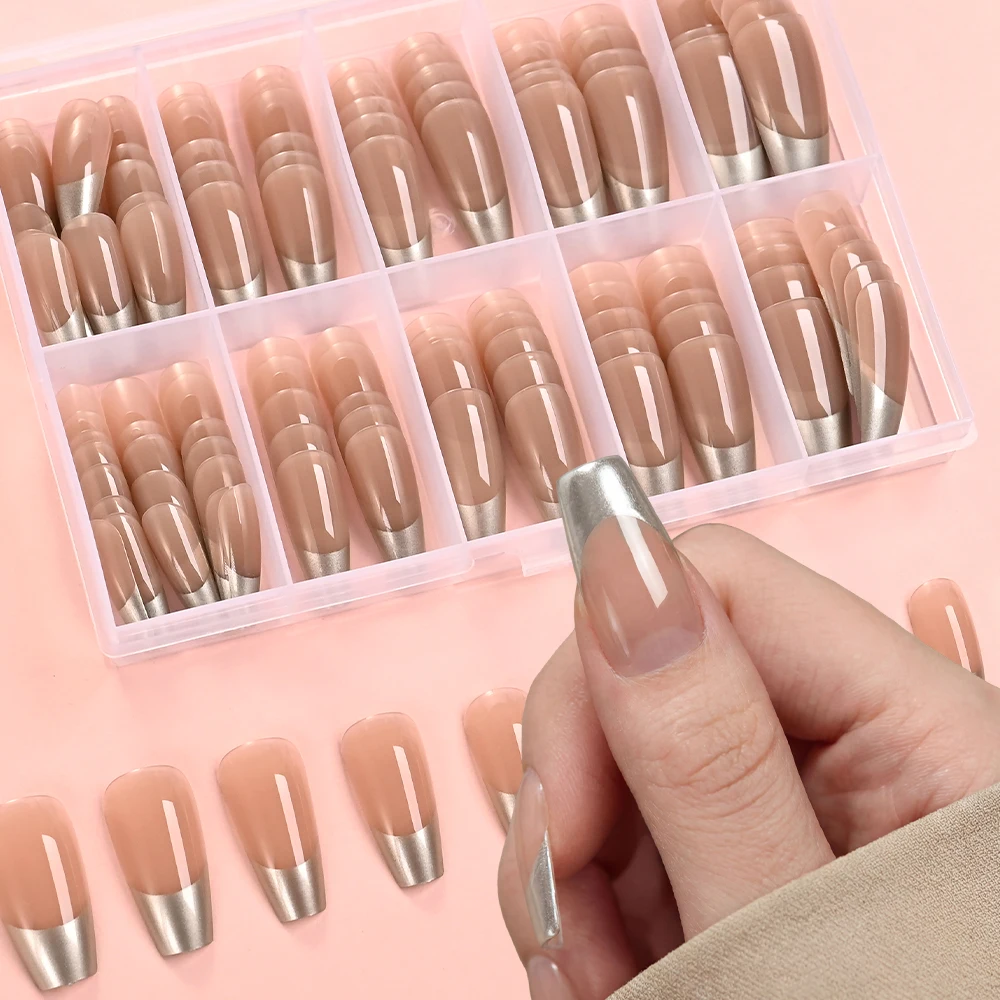 

120Pcs/Box Medium French Tip Press on Nails Square Ballet Coffin False Nails Wearable Acrylic Fake Nail for Women Girls Salon ##