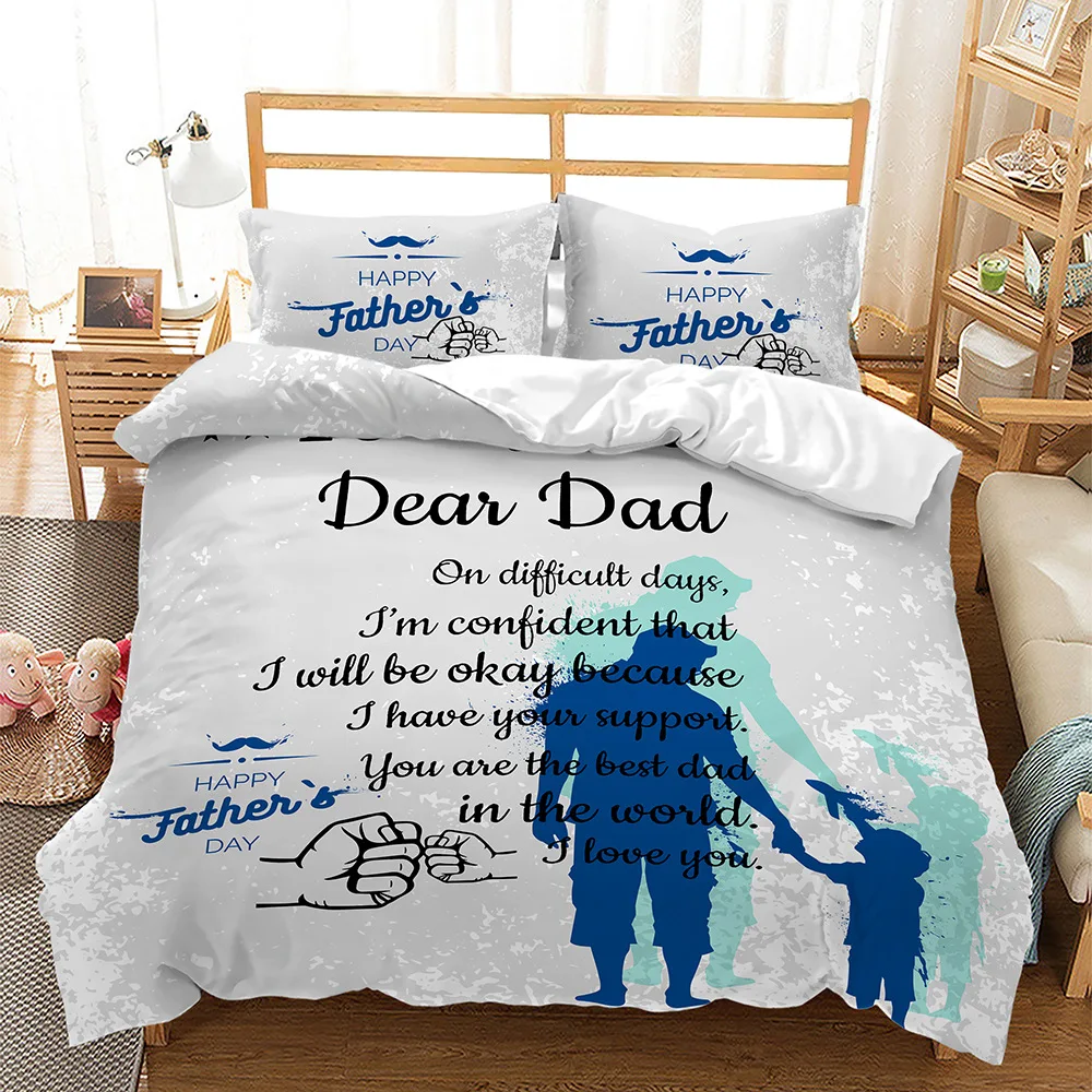 Thanks Letter Duvet Cover with Pillowcase King Queen Twin Size Comforter Cover for Father's Day Gift Polyester Soft Quilt Cover