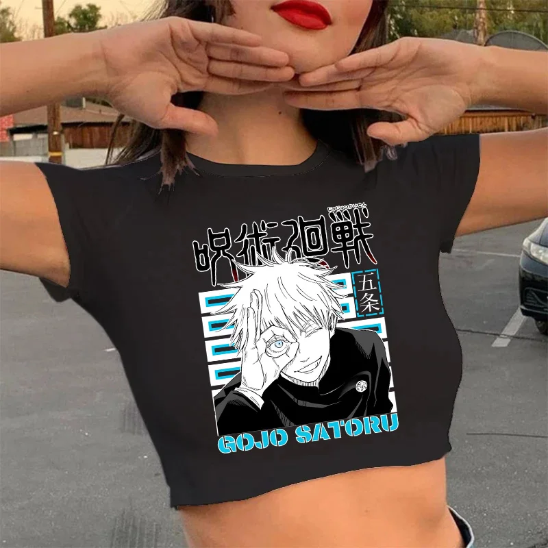 Streetwear Crop Top  Tshirt Manga Japanese Anime Jujutsu Kaisen T Shirt Gojo Satoru Tops Yuji Itadori Cropped Tees T-shirt
