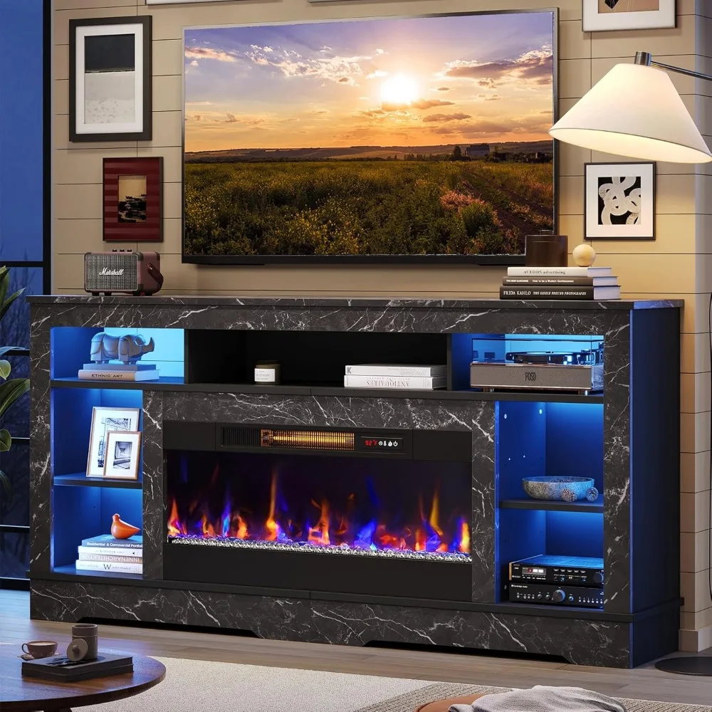 

Tall Fireplace TV Stand with 36" Fireplace, 34.6" High LED Entertainment Center Storage Cabinet 71 inches TV Stand