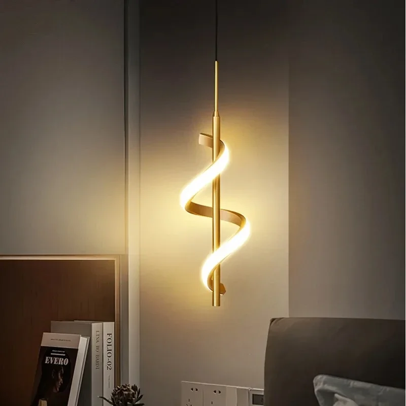 Moderne Led Hanglamp Voor Slaapkamerbed Indoor Spiraal Hangende Verlichtingsarmatuur Goud Zwart Decoratieve Lamp Armatuur