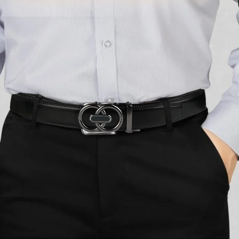 حزام سقاطة من الجلد الطبيعي للرجال ، مشبك أوتوماتيكي قابل للتعديل ، نمط عمل غير رسمي ، لوحة جلدية عالية الجودة