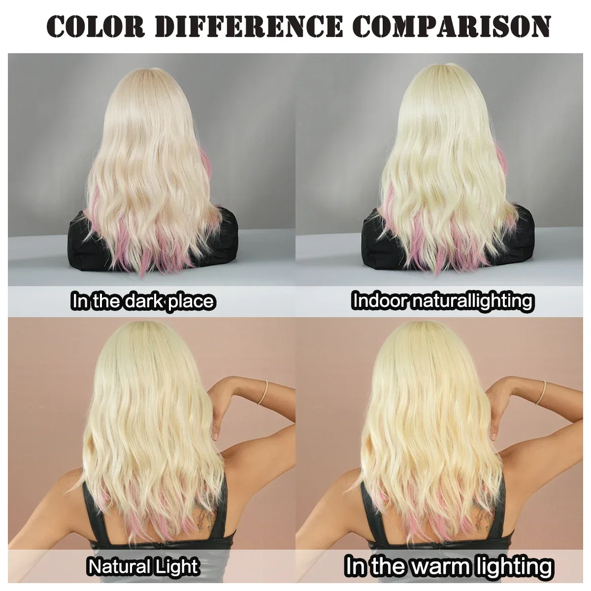 PARK YUN  Pink Ombre Blonde  Wig for Woman Daily Party Cosplay Middle Part Natural Synthetic Hair Wig Heat Resistant Fiber