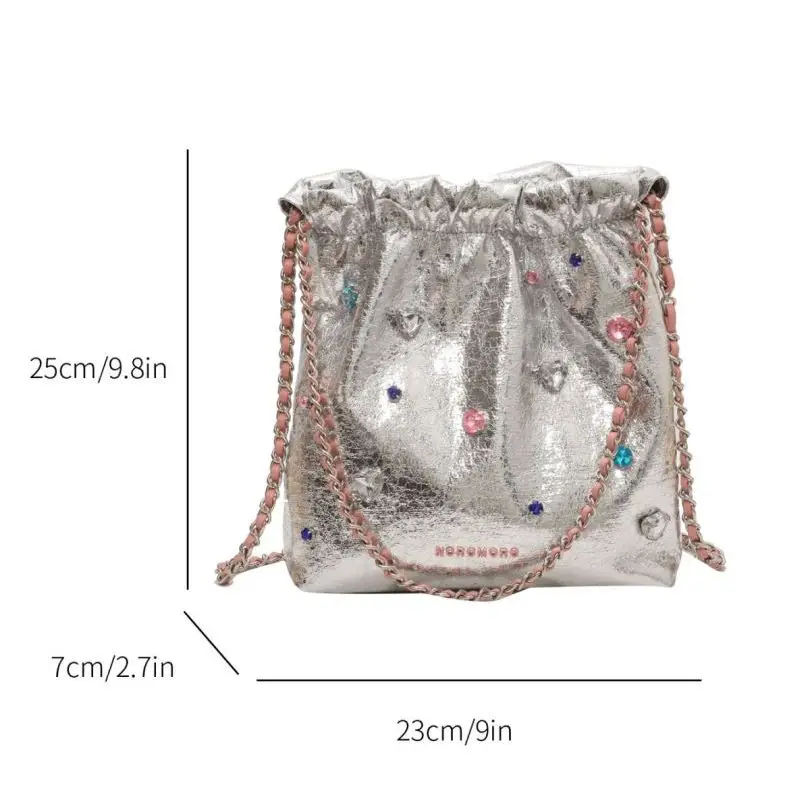 Vintage Drawstring Silver Shoulder Crossbody Bags Women Handbags and Purses 2023 New Design Ladies Messenger Bags High Quality