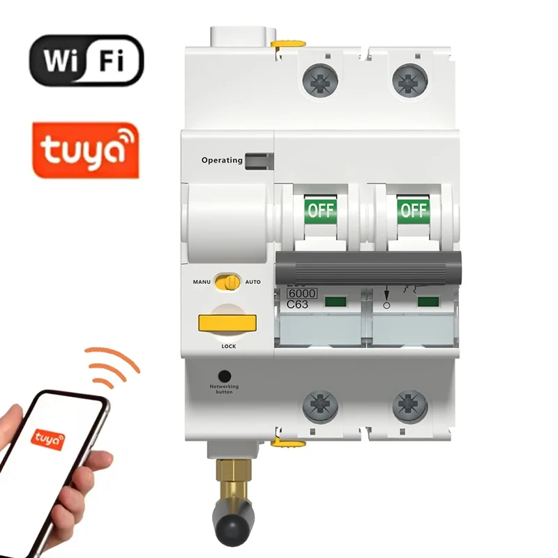 Tuya Wifi Smart Circuit Breaker Remote Control Short Circuit Protection Timed Switch With Auto Reclosing Function AC230V 2P 63A