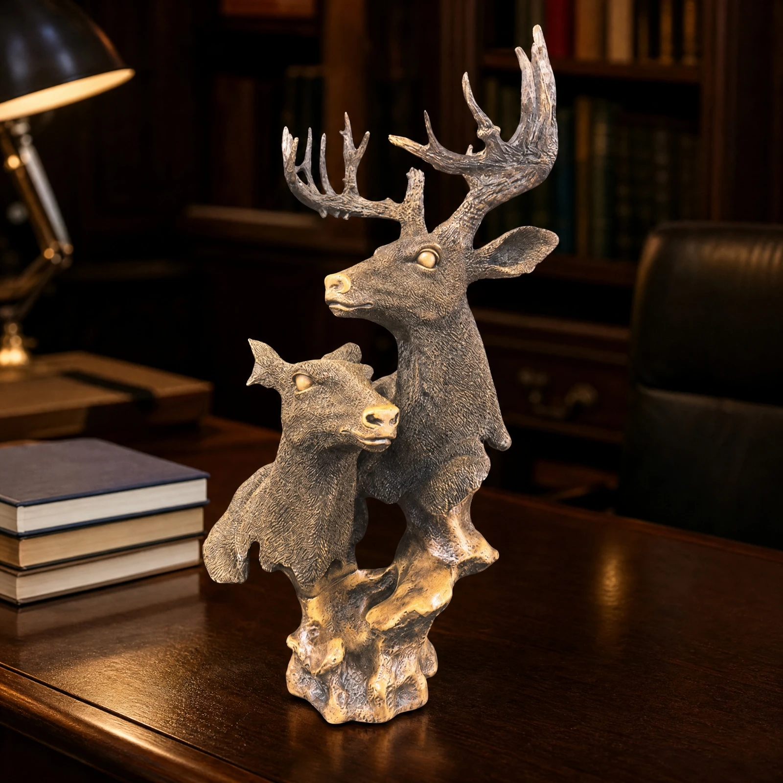 Freestanding Deer Head Decor with Base Refined Finish Synthetic Resin Deer Head Ornament Textured Forest-Inspired-Inspired