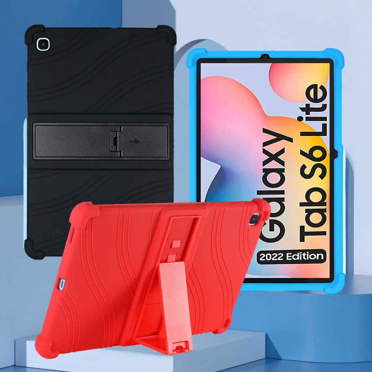 Capa de silicone com Kickstand para Samsung Galaxy Tab S6 Lite, 4 Espessar Cornas, SM-P613, SM-P619, SM-P615, Funda