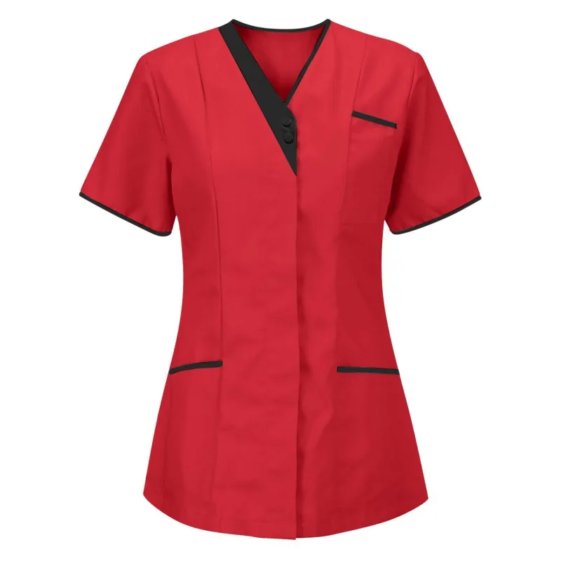 

V Neck Short Sleeve Nurse Uniform Women Scrub Top Beauty Salon Workwear