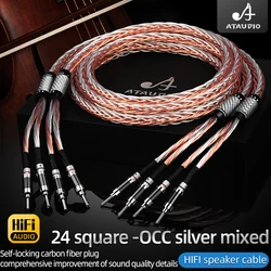 HiFi OCC domieszka srebra kabel głośnikowy wysokiej klasy głośnik Audio kabel głośnikowy dla wzmacniacza z włókna węglowego bananowe i przewód głośnikowy