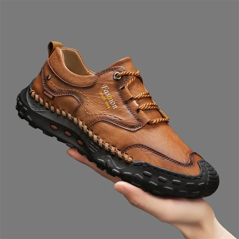 

Men's Leather Casual Shoes Comfortable Outdoor Black Rubber Hiking High-top Men's Outdoor Hiking Boots Sneaker Shoes for Men