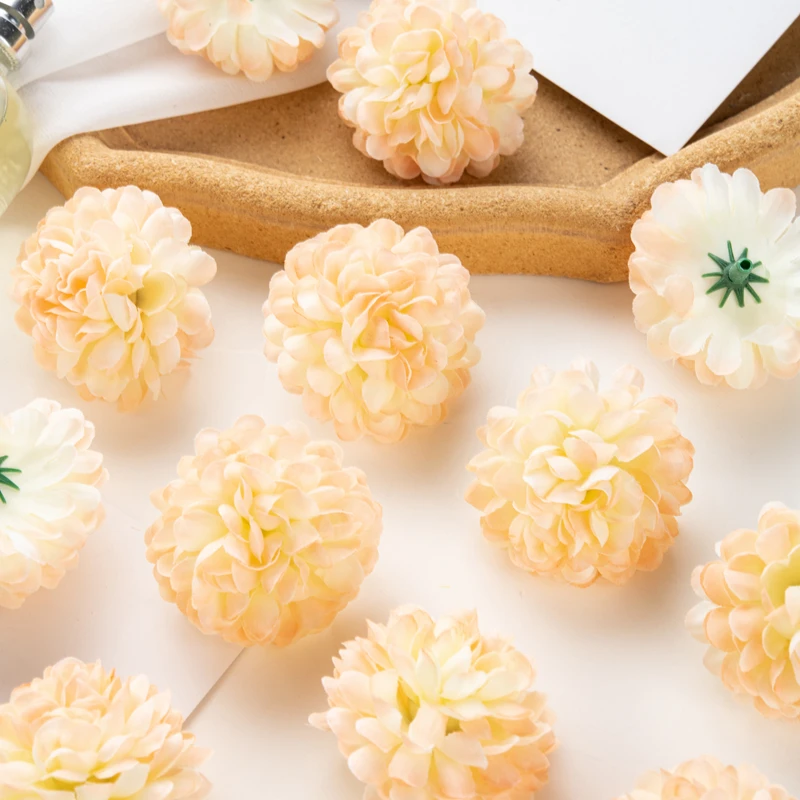 50 Stück künstliche Hortensien für Hochzeit, Garten, Heimdekoration, Weihnachtsfeier, DIY-Süßigkeitsschachtel, Sammelalbum, rosa Kugel, Chrysantheme – Detail 6