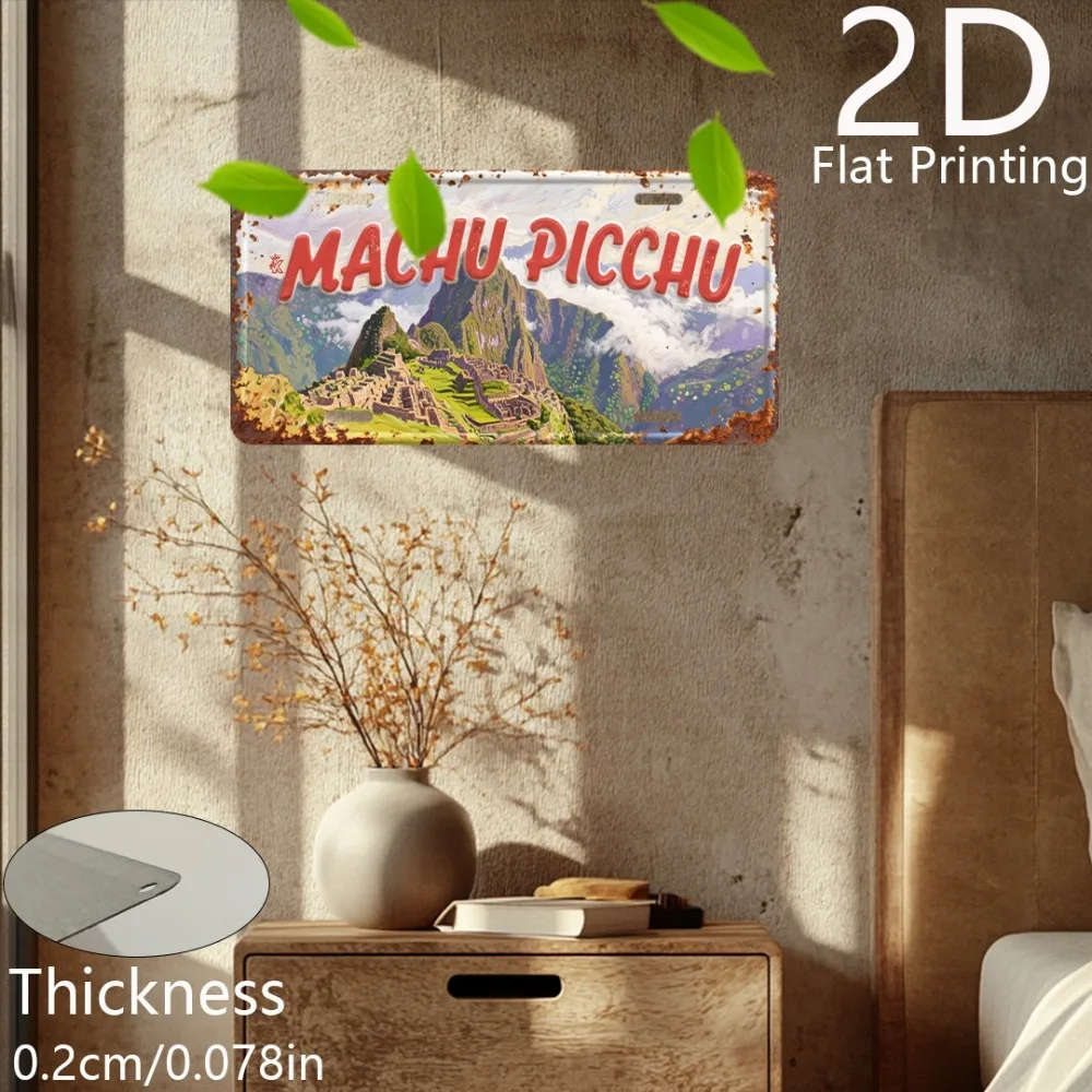 Vintage Travel Souvenir Machu Picchu Scenery Metal Sign Retro Aluminum Poster 6x12 Inch Home Wall Decor