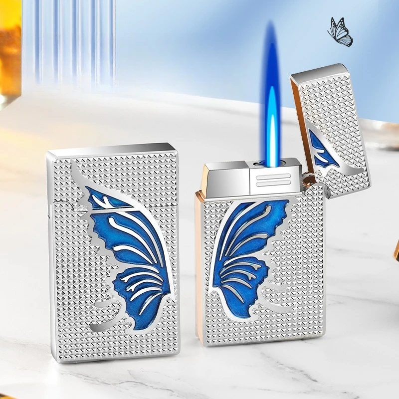 Metal Enamel Craftsmanship Body Butterfly Pattern Gas Lighter Direct Charging Windproof Lighter Smoking Accessories Tool Gift