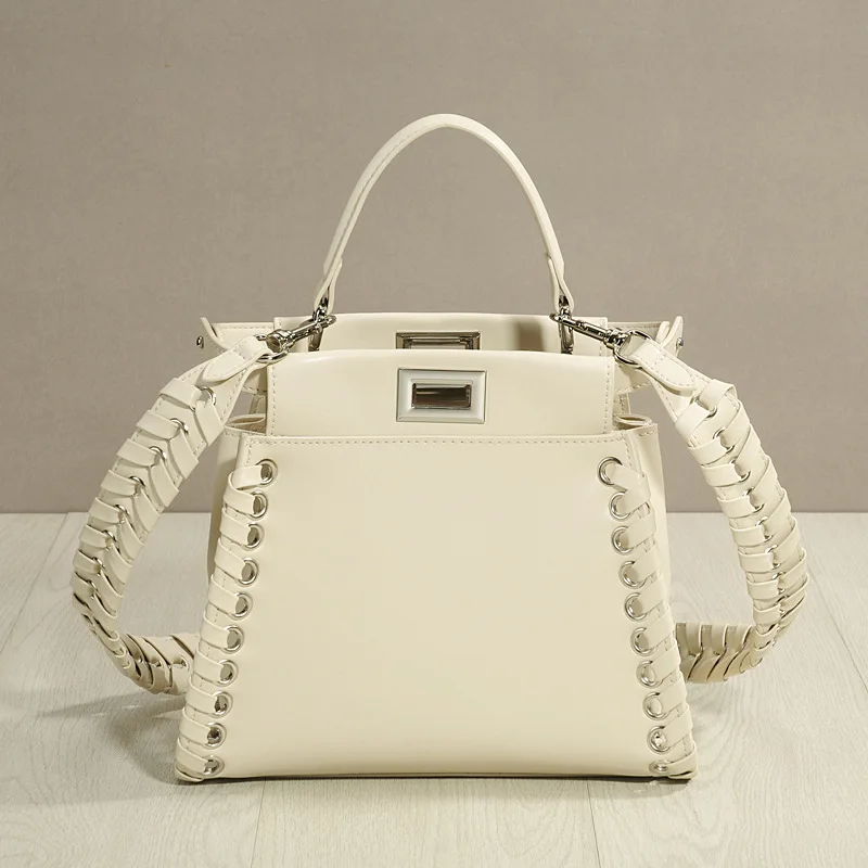 Genuine Women\'s Leather Woven Handheld One Shoulder Crossbody Bag