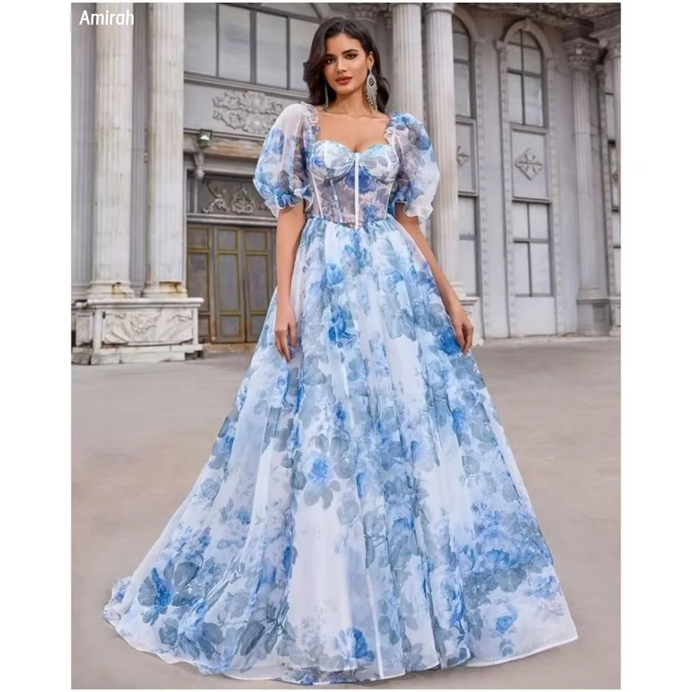 

Amirah Square Collar Short Sleeves Evening Dresses Woman Elegant Luxury Women's Elegant Party Dress Custom Made Line A Ball Gown
