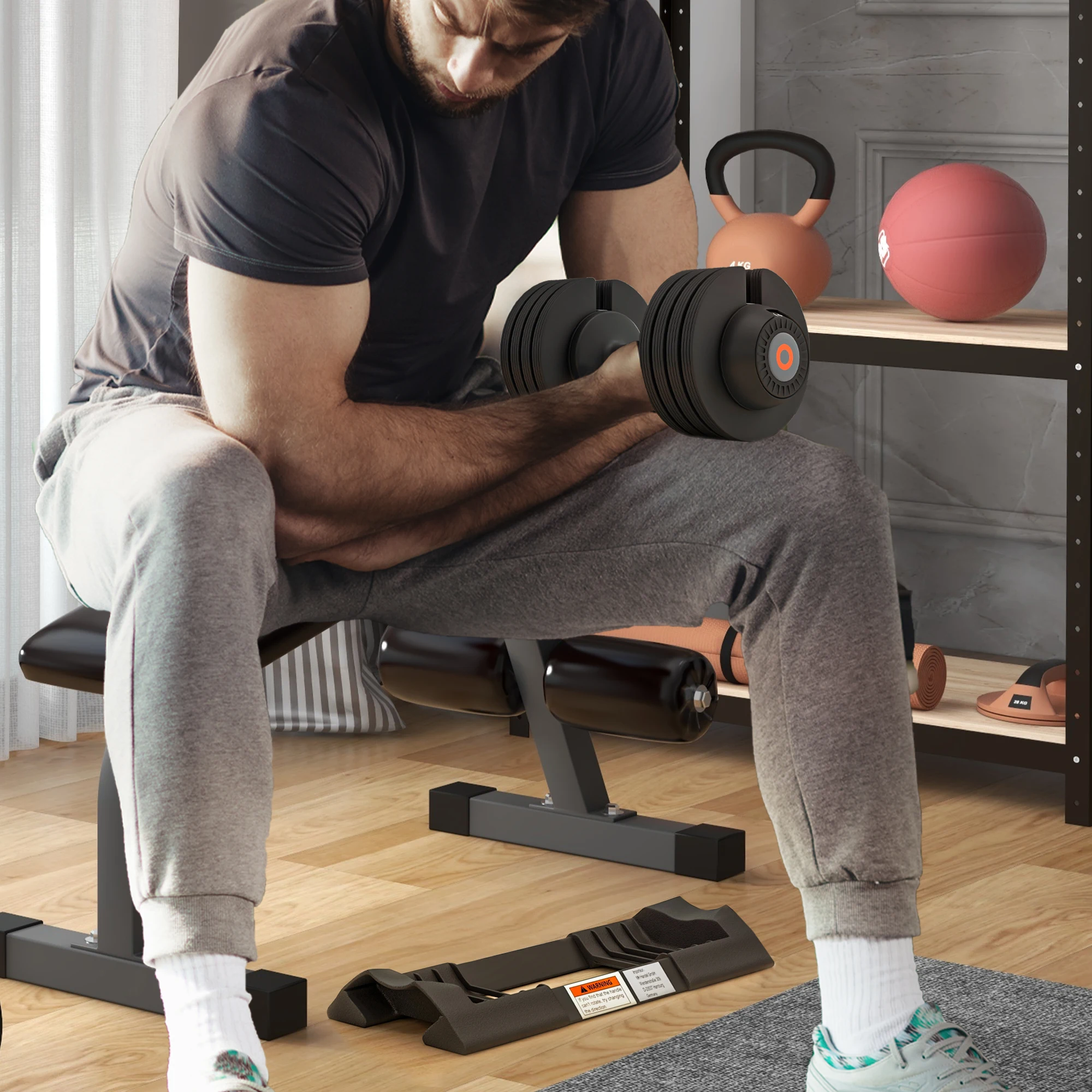 SPORTNOW Juego de mancuernas ajustables de 24 KG, juego de pesas 4 en 1 con bandeja de almacenamiento y mango antideslizante, equipo de fitness para gimnasio en casa