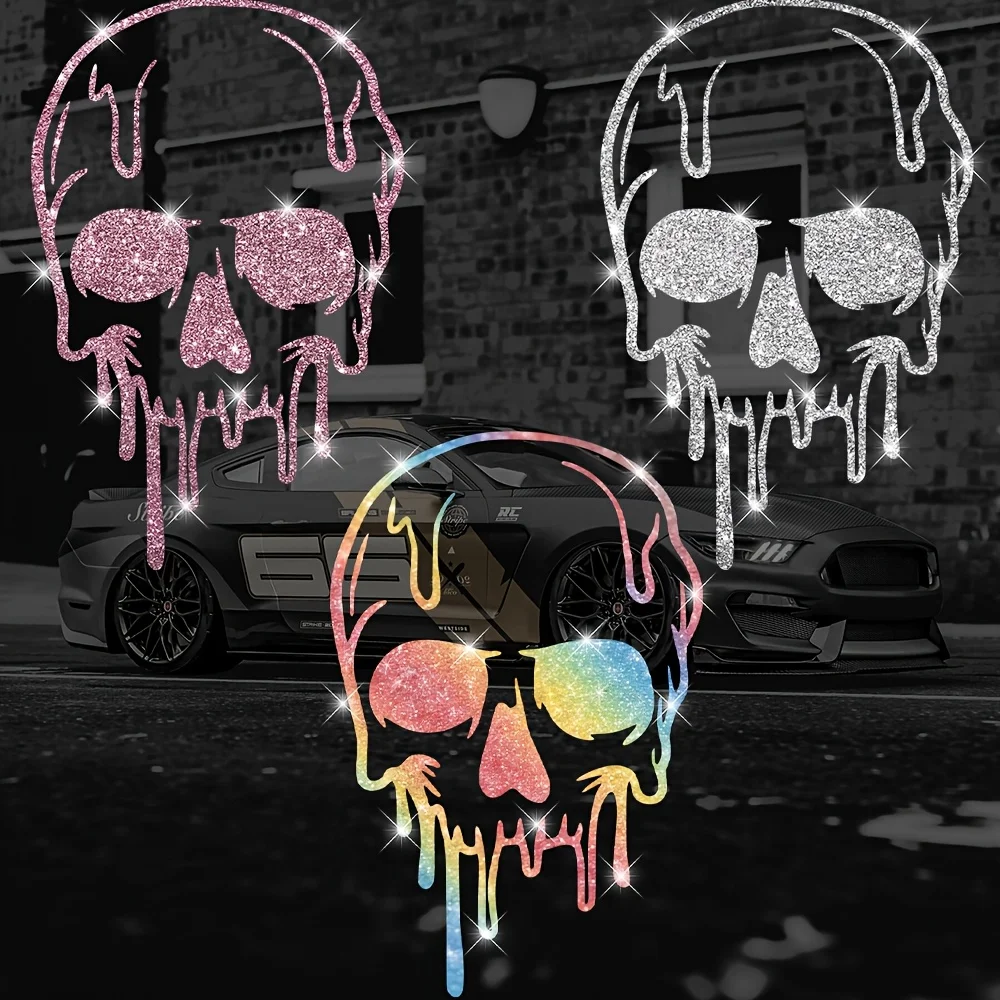Glitter Dripping Skull Vinyl Stickers Gothic Bling Decals For Car Truck Motorcycle Window Decor