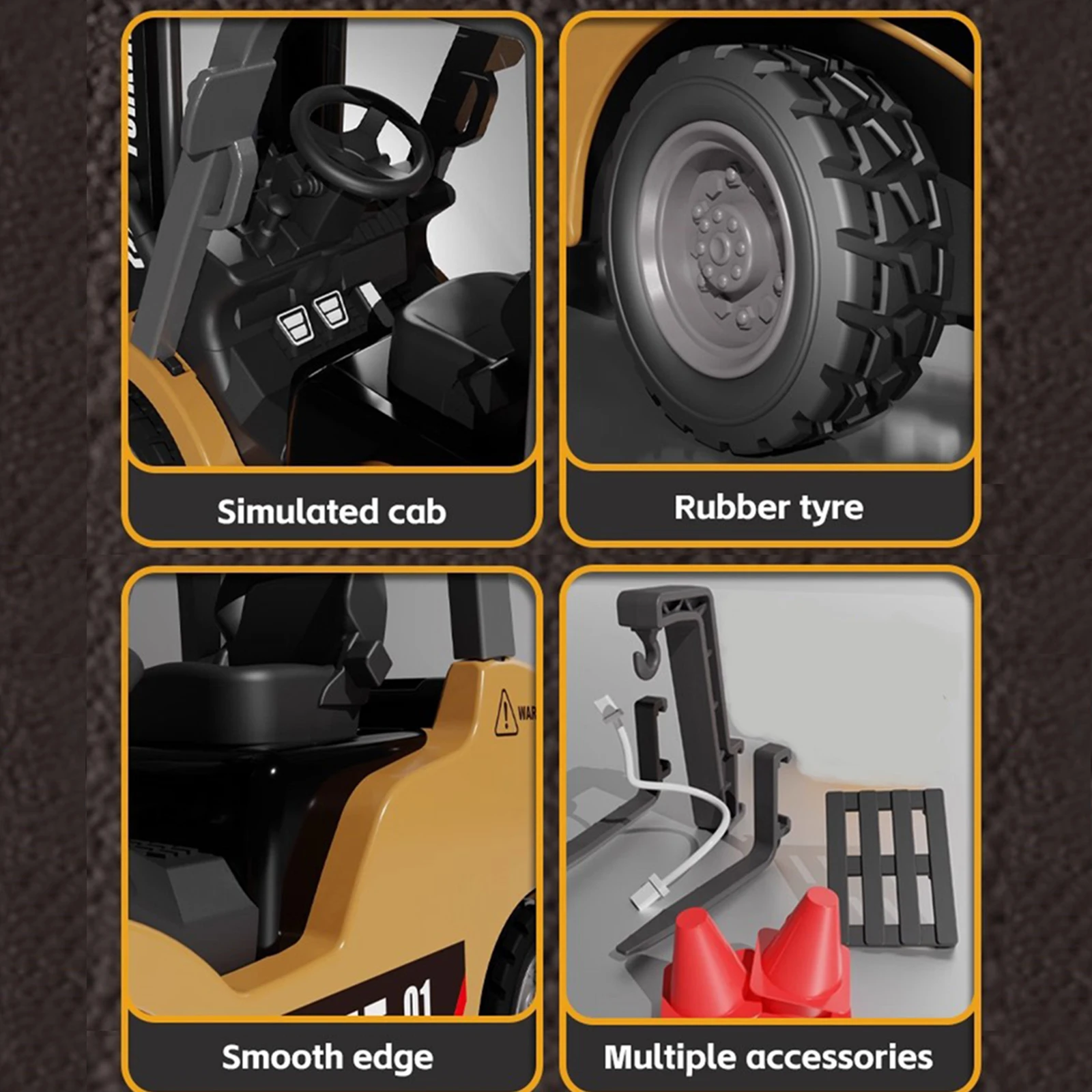 1/64 RC Construction Vehicles Rechargeable Remote Controlled Alloy Forklift Toy Car Model 2 in 1 Transformable Lift Fork & Hook