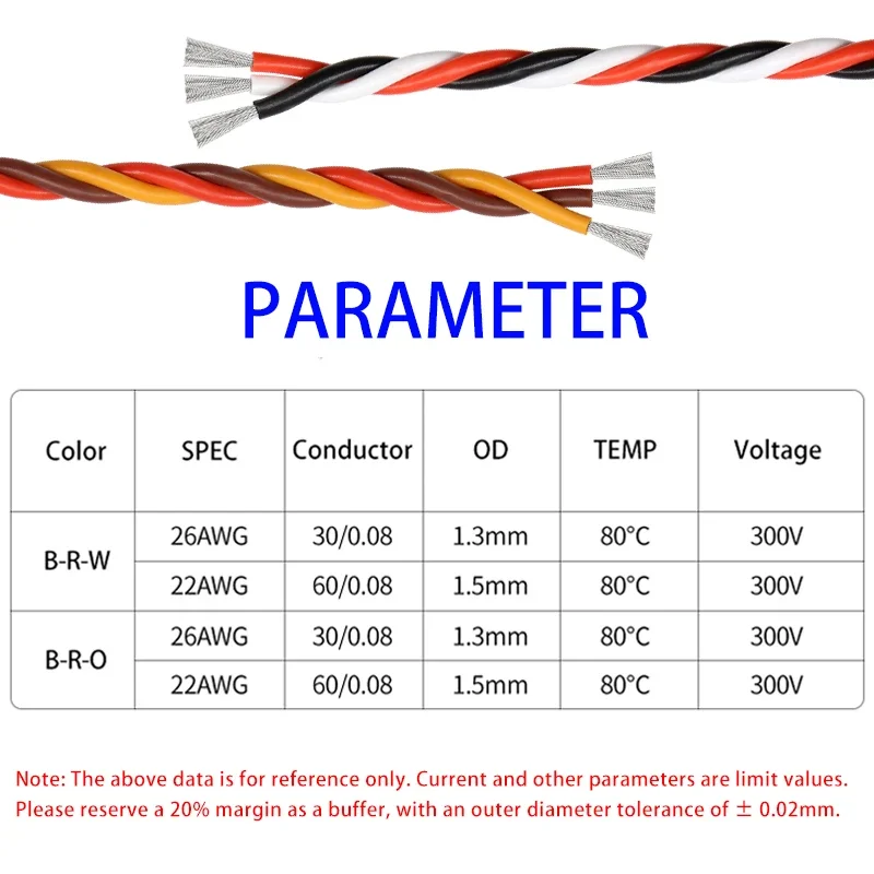 1~50m Twisted Servo Extension Cable 26/22AWG for RC Model Accessories JR Futaba Twisted Wire Cord Lead 30/60 Cores Copper Wire