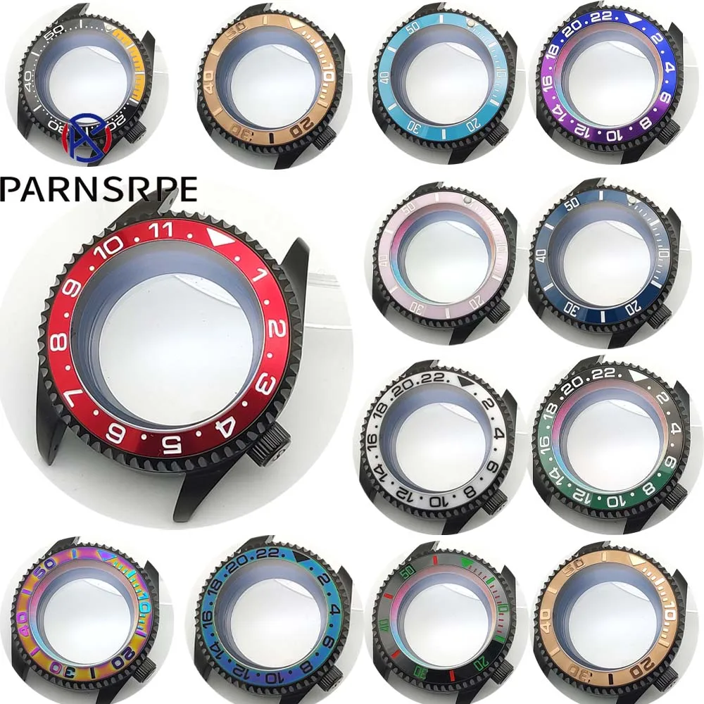 

42 mm men's watch case accessories, PVD black case, 38 mm bezel, NH35 case, colorful inner shadow, transparent caseback