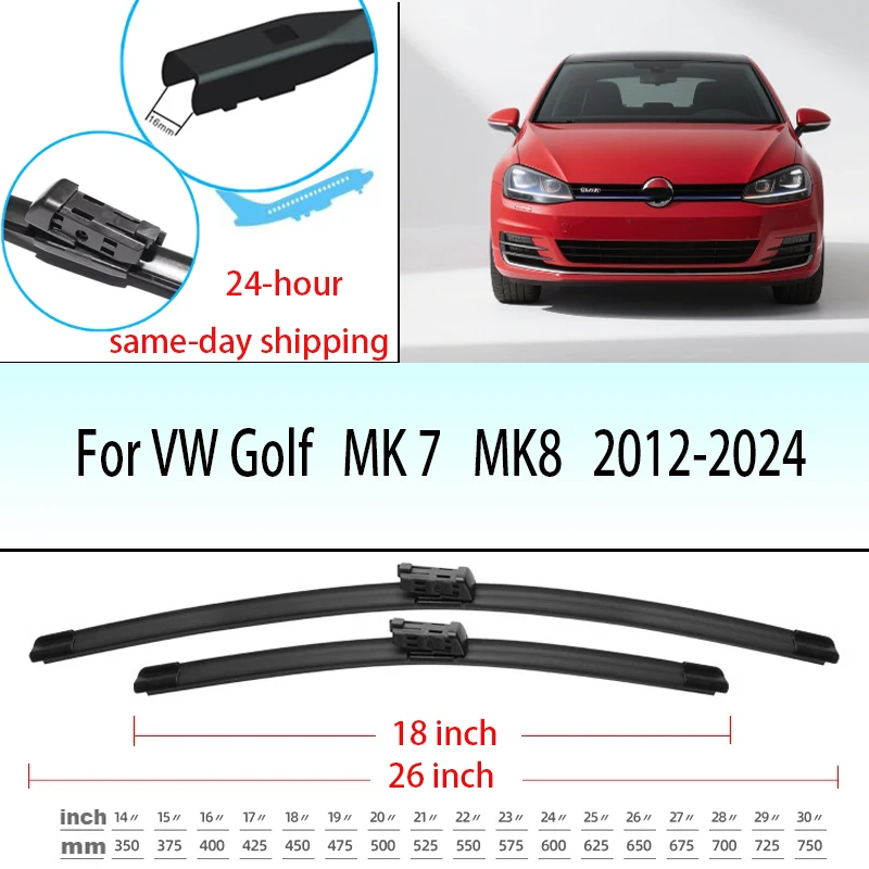 

For VW Golf MK7 MK8 2012-2024 Front Windshield Wiper Blades 26"+18" Windscreen Accessories 2014 2015 2016 2017 2018 2021 2022