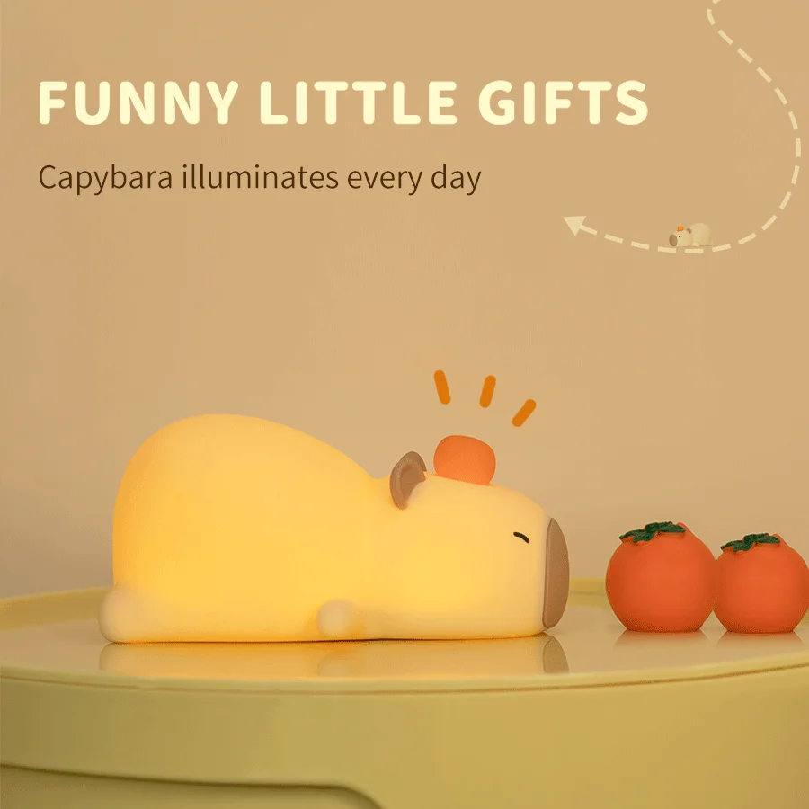 LED Night Lights Cute Capybara Silicone Lamp with Clock USB Rechargeable Timing Bedside Room Decor nightlight Kids Birthday Gift