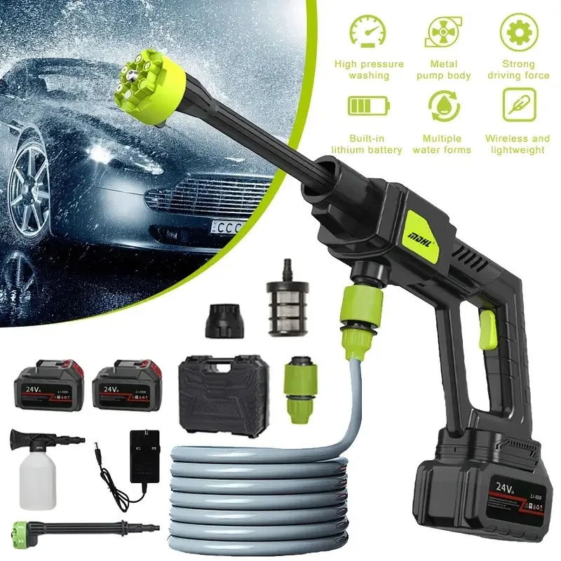 1pc E-DA Cordless High Pressure Washer Gun with 6000mAh Battery, 40Bar Water Spray, 6-in-1 Nozzle, 196.85inch Hose, for Car Wash