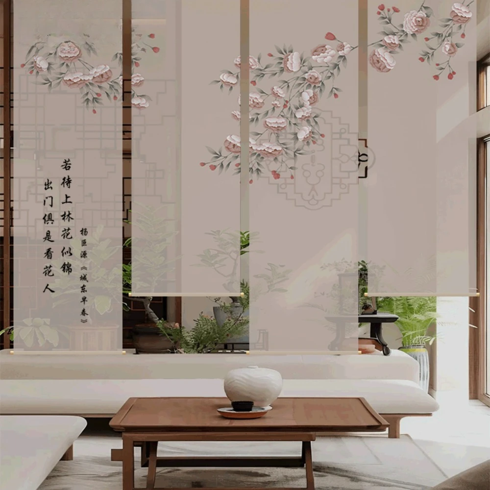 Guofeng calligraphy hanging yarn hanging painting new Chinese semi-transparent yarn silk juan calligraphy and painting