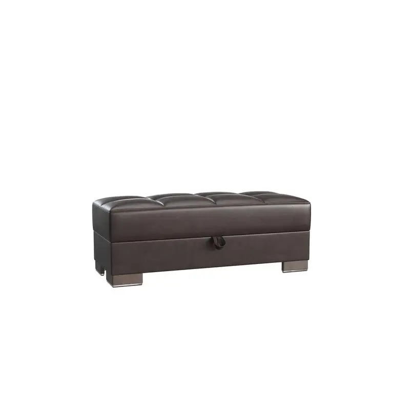 

Upholstered Storage Ottoman, Brown PU Leather, Nested Design, Stylish & Functional Footrest for Living Room or Bedroom