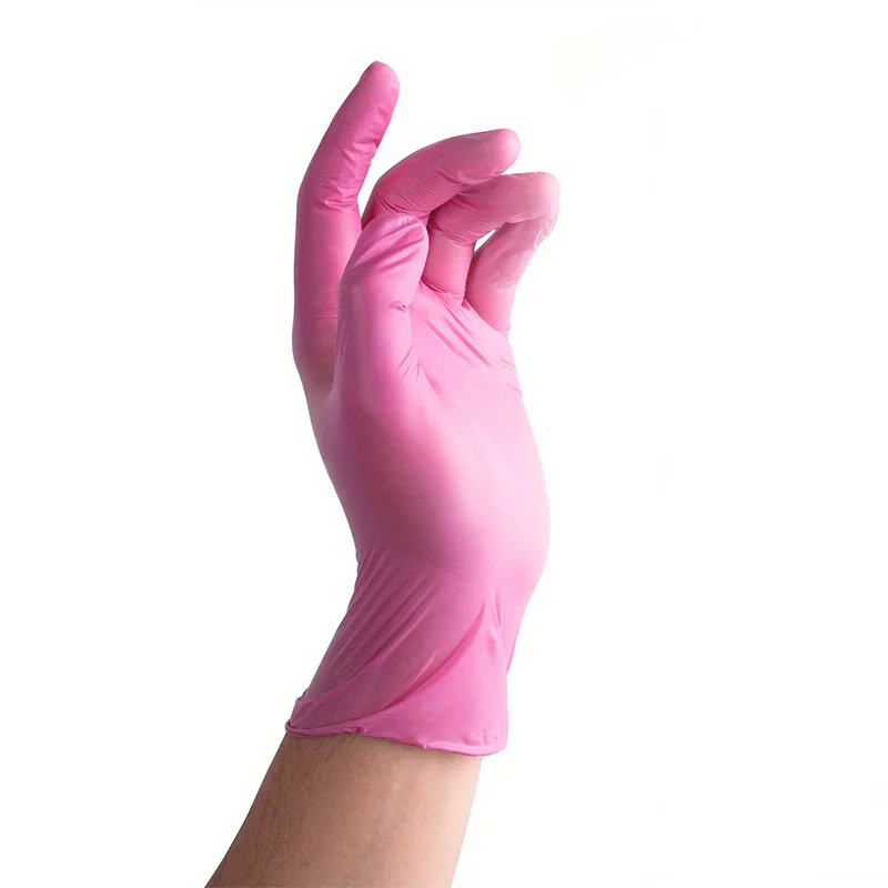 100PCS Pink Disposable Nitrile Gloves Waterproof Anti-static Durable Nitrile Gloves Paint Hair Care Kitchen Cleaning Tools