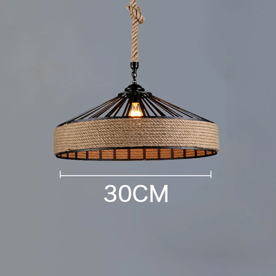 Classical Hemp Rope Pendant Hanging Lamp Lustre for Ceiling Chandelier Classic Retro Antique Industrial Iron Dining Room Light