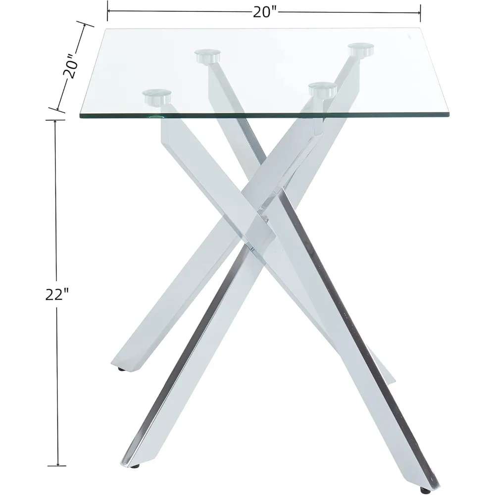 طاولة جانبية مربعة الشكل من الزجاج المقسى مع أرجل معدنية، فضي، 20 × 20 × 22 بوصة، أثاث غرفة المعيشة الحديثة #2