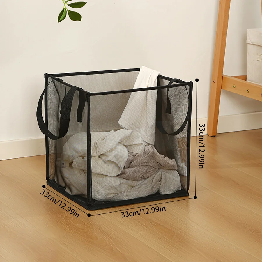 Foldable Dirty Laundry Clothes Basket Fabric Grid Household Clothes Storage Large Capacity Bathroom Finishing Storage Basket Bag