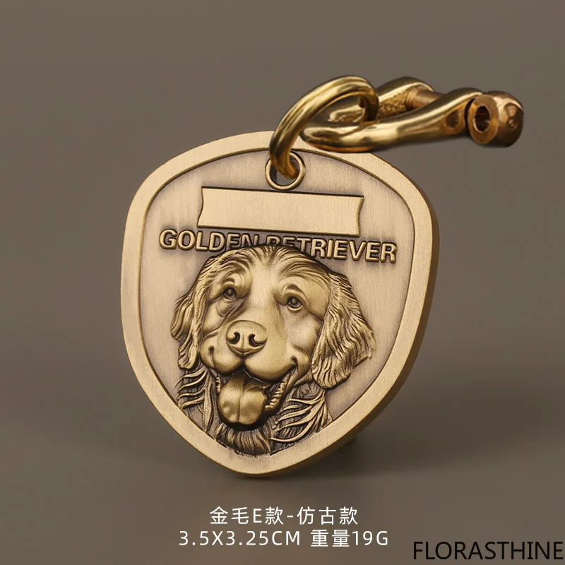 Shield Shape Dog ID Tag Brass Embossed Letters Pet Prevent Loss Card Pet Collar Charm Name Pendant