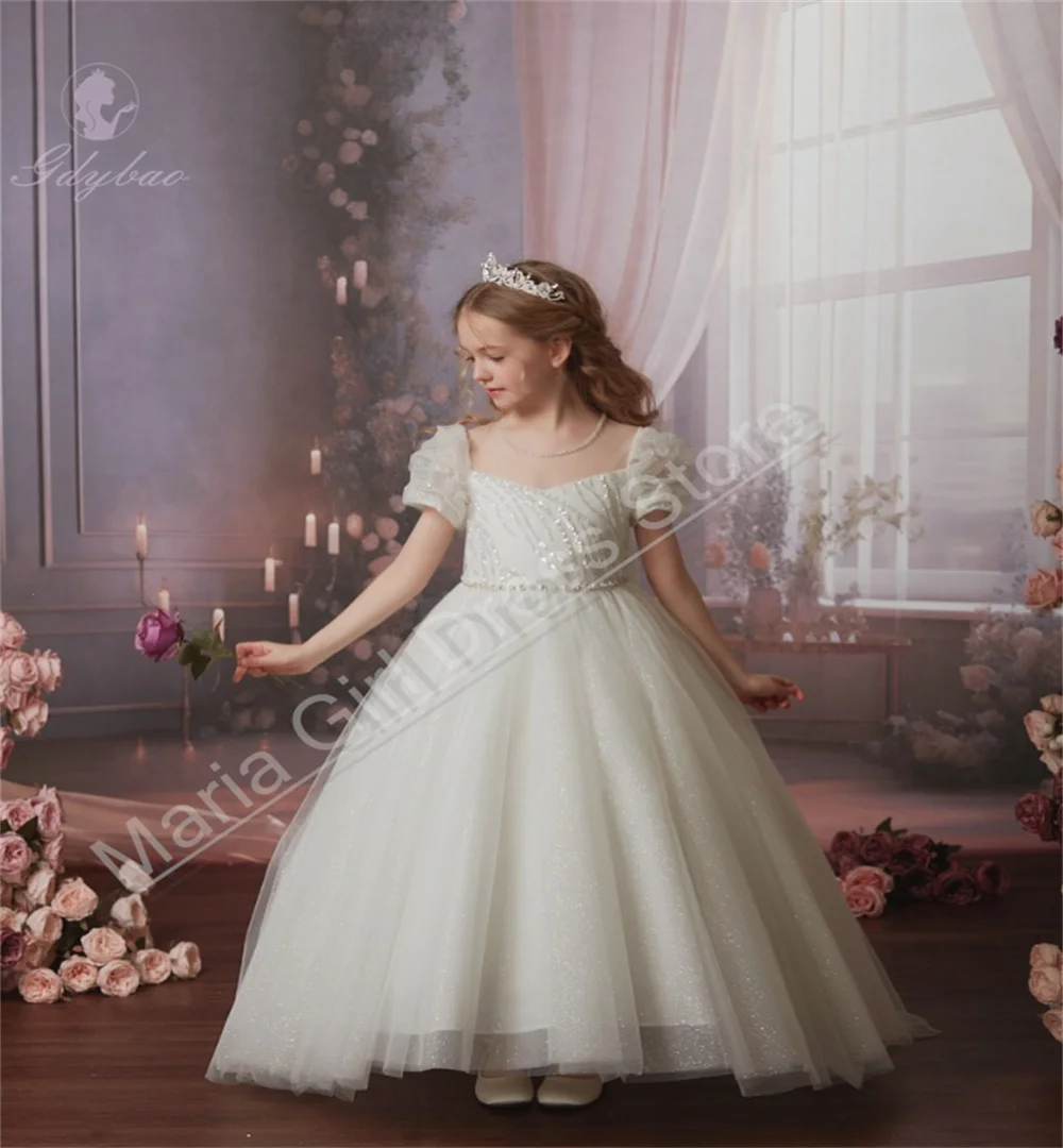 

Elegance Flower Girl Dresses Long See Through Crewneck Used For Beauty Pageant Sacrament Wedding Party Dresses
