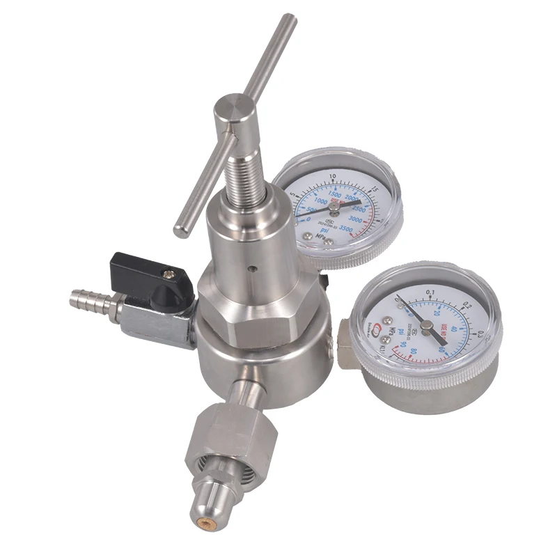 316L Stainless Steel Dual Gauge Oxygen Pressure Regulator W21.8 G5/8 5/16'' Barbed Shut Valve Gas Saving