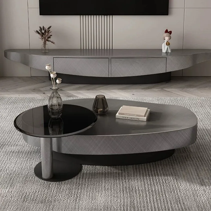 Minimalist light luxury Internet celebrity mango coffee table Home living room Stainless steel irregular size combination Simple
