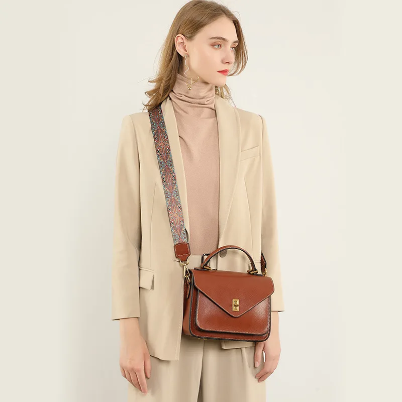 

100% Genuine Leather Vintage Women Shoulder Crossbody Bag Brown 2026 Trendy сумка женская Courier Bag