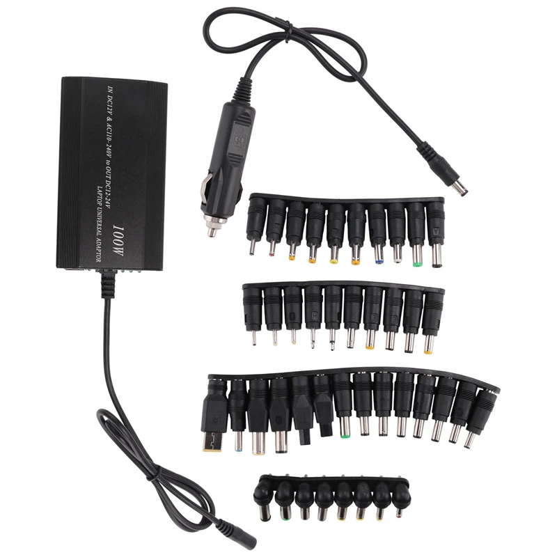 

(NEW) Universal 5V-24V AC Power Adapter Adjustable Car Home Charger USB5V Power Supply 100W 5A Laptop With 34Pcs DC Connector