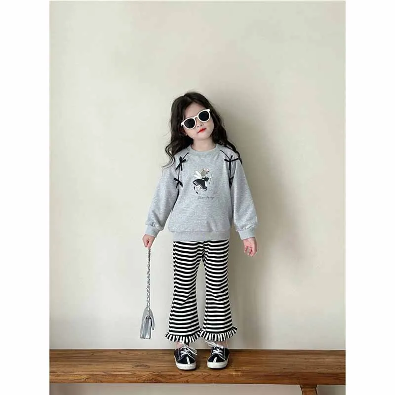 Girls Cartoon Spring Autumn Sets Kids Cute Sweatshirt Striped Pants 2 Pieces Children\'s New Fashion Casual Sports Suit 2-8 Years