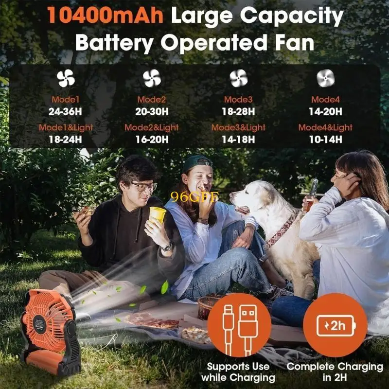 

96GF тихий вентилятор с палаткой с светодиодным освещением Большой батарея вентиляционного вентилятора Текстура Пластика для и