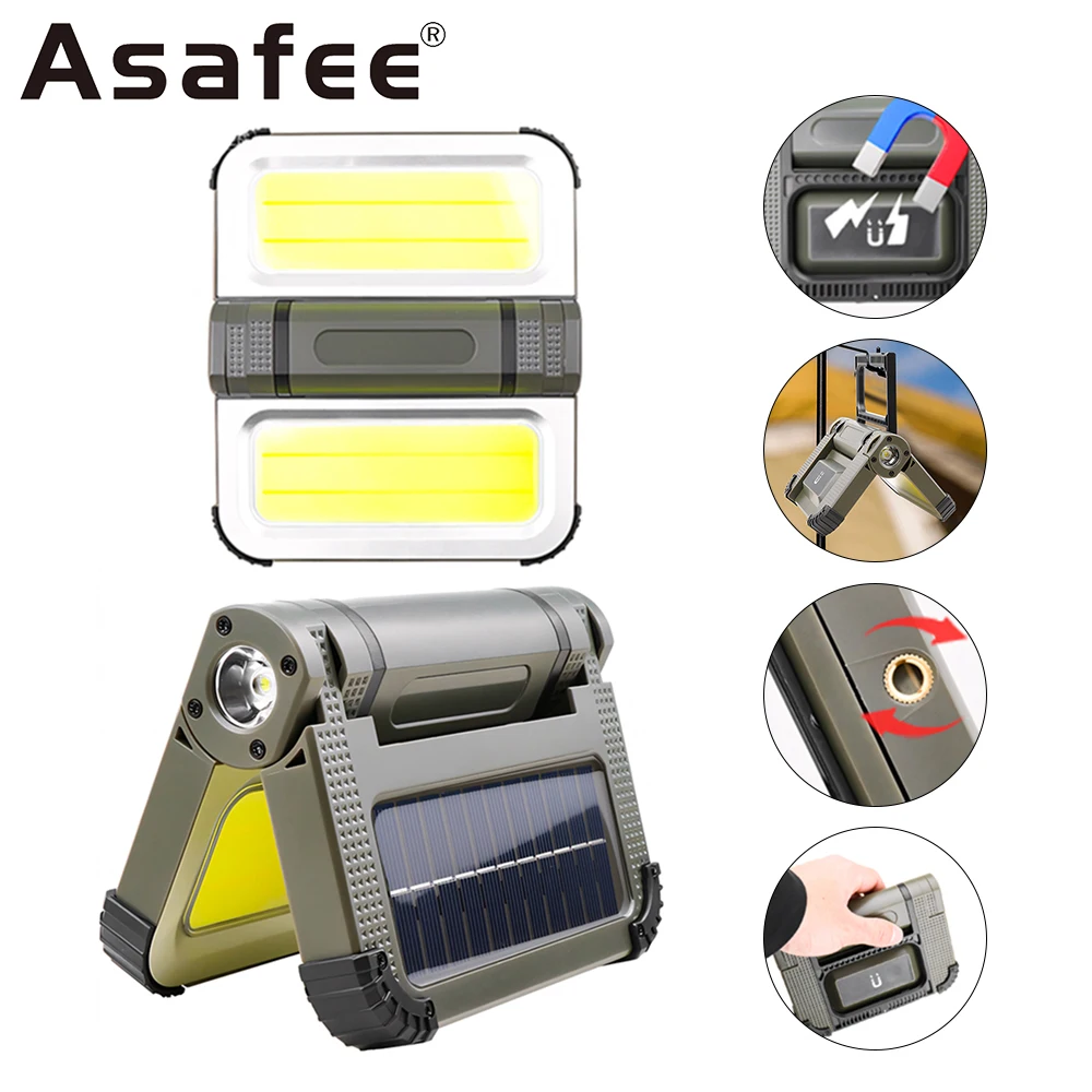 Solar Portable Camping Light Outdoor Foldable Type-C Charging Hanging Tent Light with Magnetic