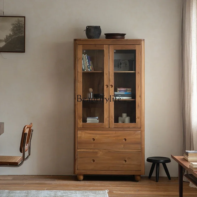 

Teak retro double door vertical cabinet display bookcase solid wood storage storage