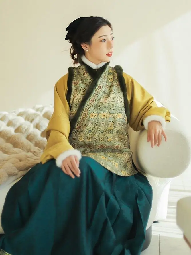 

Fce Lined Hanfu Top Collar Sui Sle Old Money Chinese Traditional Clothing Song Dynas Brocade Women's Winter Faion