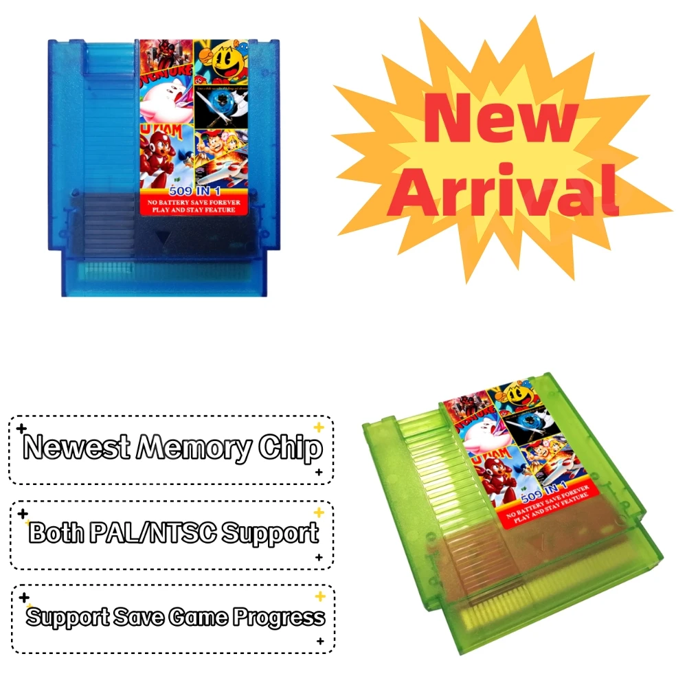 Retro-Sammlung 509 in 1 Spiel kassette transparente Schale 72-polige Spielkarte für nes Spiele konsole 8-Bit-Spiele für pal/ntsc Region