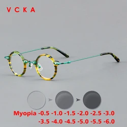 VCKA Acetate Myopia Anti-blue Discolor Glasses Frames Men Optical Prescription Titanium Eyeglasses Women Eyewear -0.50 to -6.0